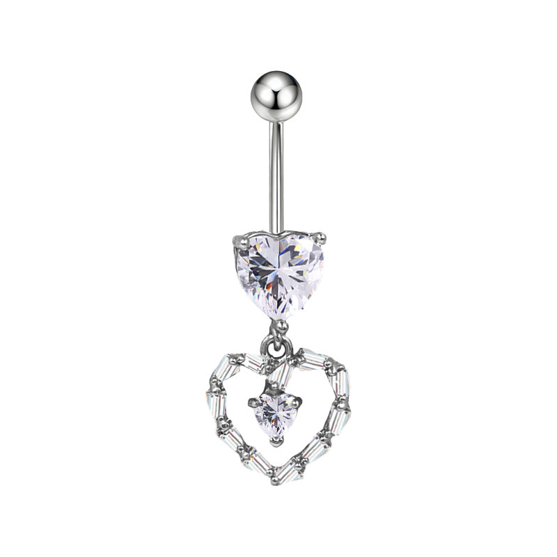 Three-dimensional Moon Copper Belly Ring With Electroplated Platinum And Zircon Inlay