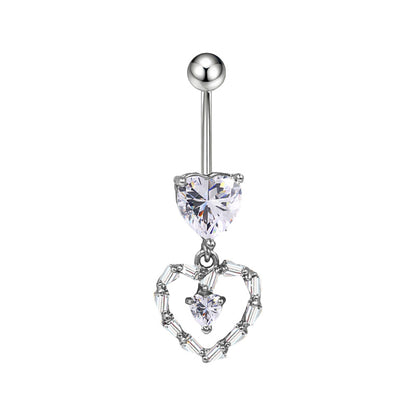 Three-dimensional Moon Copper Belly Ring With Electroplated Platinum And Zircon Inlay