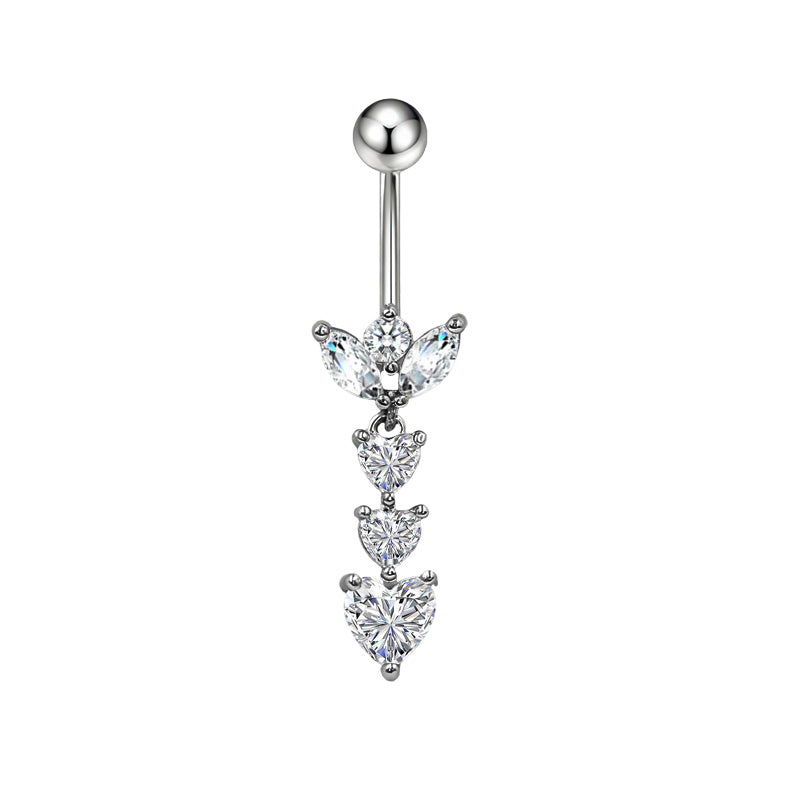Three-dimensional Moon Copper Belly Ring With Electroplated Platinum And Zircon Inlay