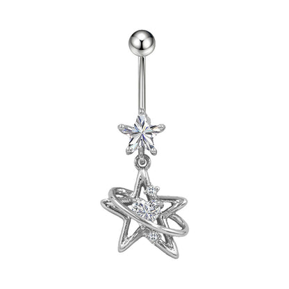 Three-dimensional Moon Copper Belly Ring With Electroplated Platinum And Zircon Inlay