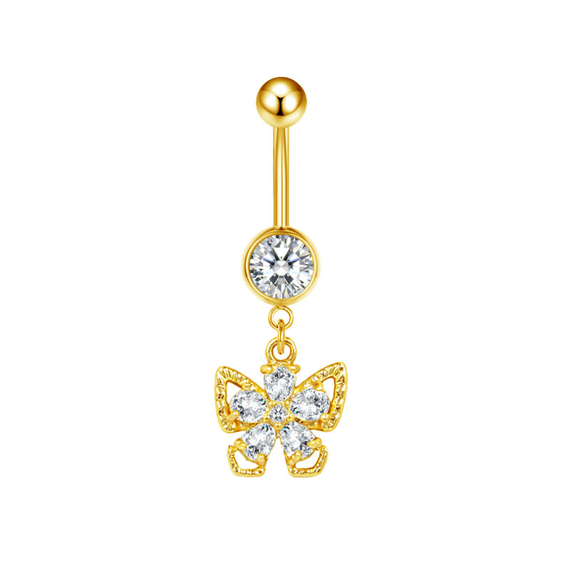Three-dimensional Moon Copper Belly Ring With Electroplated Platinum And Zircon Inlay