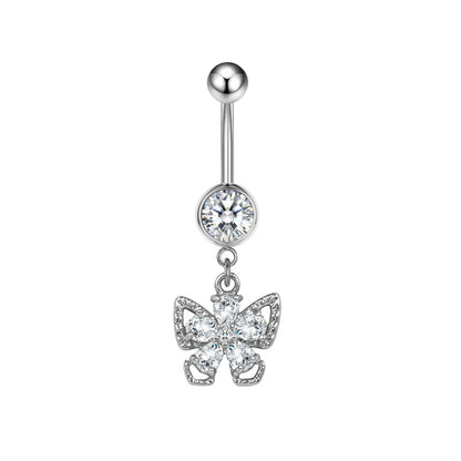 Three-dimensional Moon Copper Belly Ring With Electroplated Platinum And Zircon Inlay