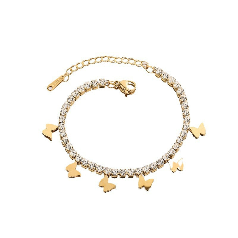 Butterfly Bracelet For Women In Electroplated Titanium Steel With 14K Real Gold Plated Cable Chain