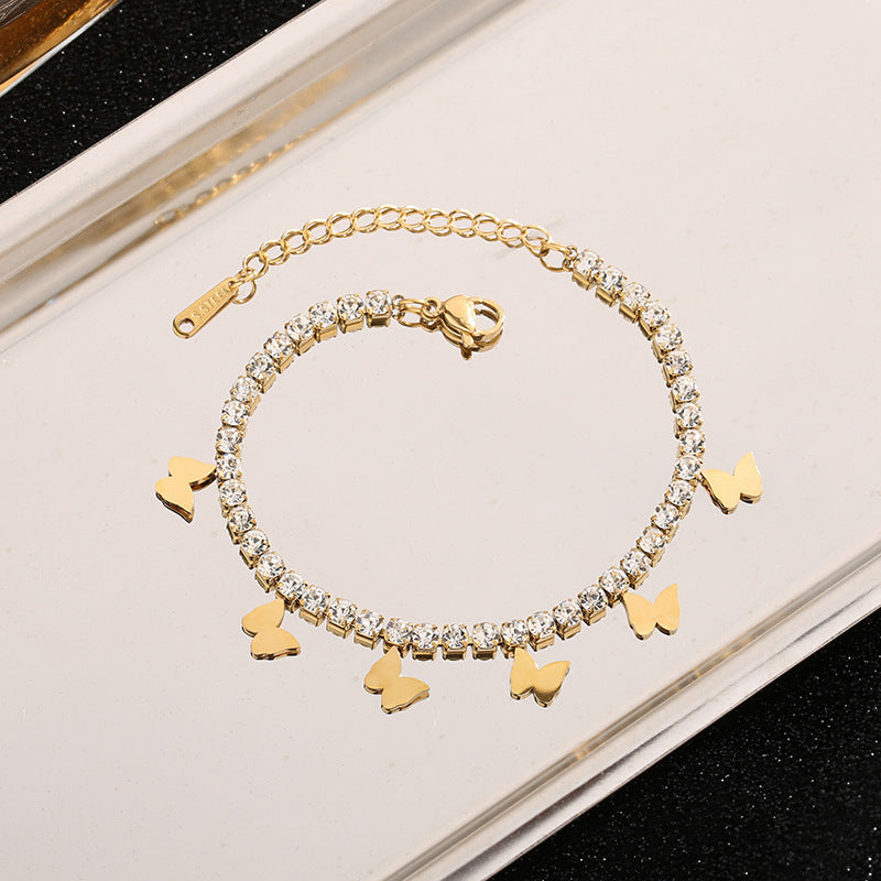 Butterfly Bracelet For Women In Electroplated Titanium Steel With 14K Real Gold Plated Cable Chain