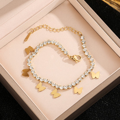 Butterfly Bracelet For Women In Electroplated Titanium Steel With 14K Real Gold Plated Cable Chain