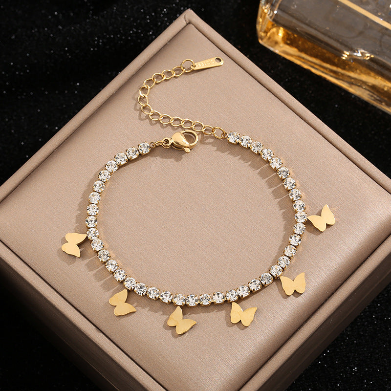 Butterfly Bracelet For Women In Electroplated Titanium Steel With 14K Real Gold Plated Cable Chain