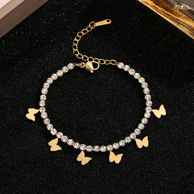 Butterfly Bracelet For Women In Electroplated Titanium Steel With 14K Real Gold Plated Cable Chain