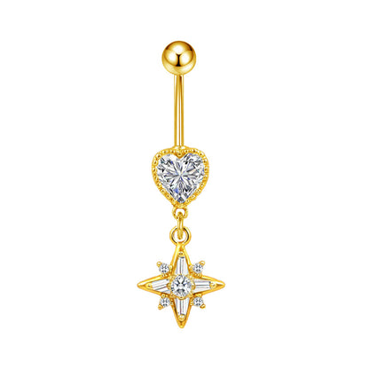 Three-dimensional Moon Copper Belly Ring With Electroplated Platinum And Zircon Inlay
