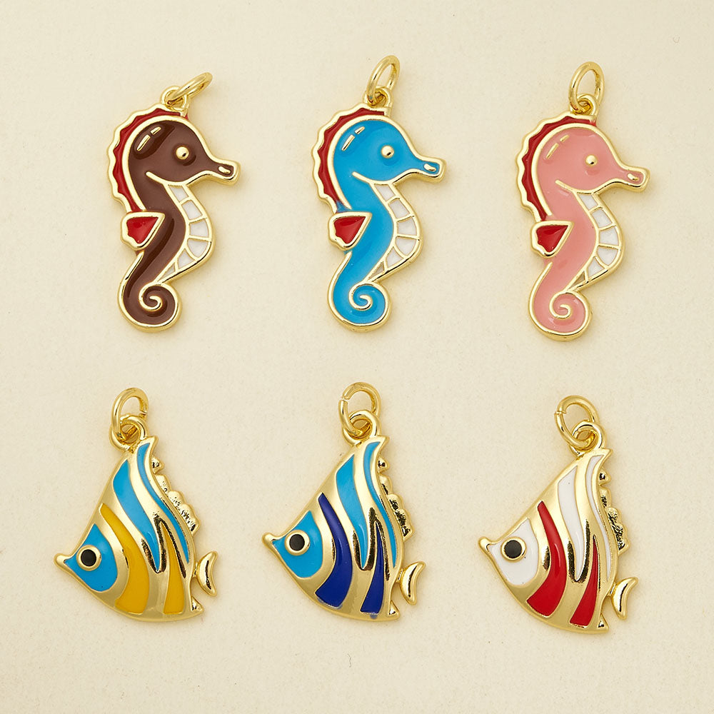 Hippocampus Pendant In Copper With 18K Real Gold Plated Electroplating, Enamel Finish And 0.05µm-0.08µm Coating Thickness, 1 Pc/Package