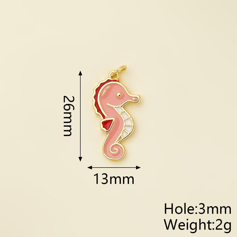 Hippocampus Pendant In Copper With 18K Real Gold Plated Electroplating, Enamel Finish And 0.05µm-0.08µm Coating Thickness, 1 Pc/Package