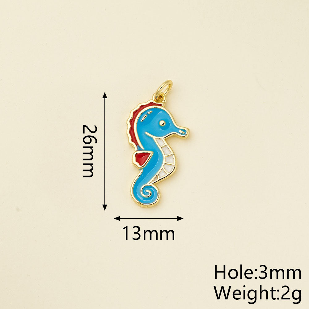 Hippocampus Pendant In Copper With 18K Real Gold Plated Electroplating, Enamel Finish And 0.05µm-0.08µm Coating Thickness, 1 Pc/Package