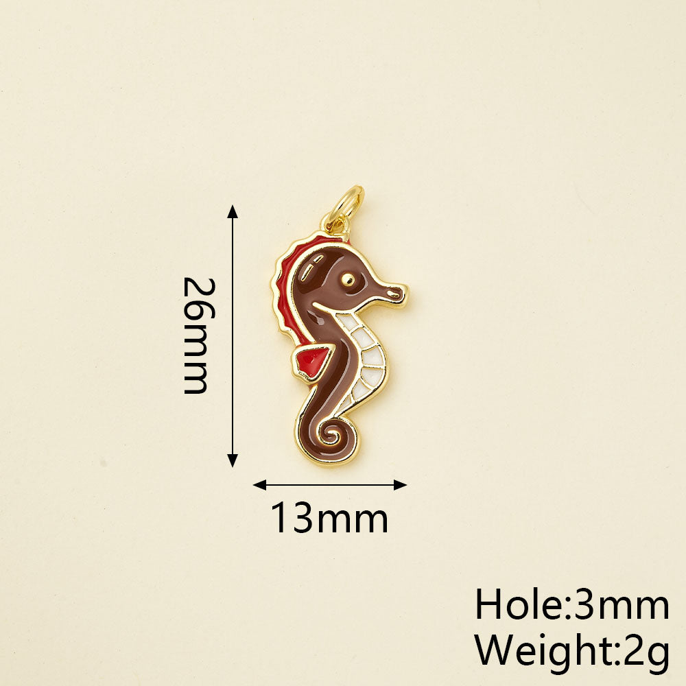Hippocampus Pendant In Copper With 18K Real Gold Plated Electroplating, Enamel Finish And 0.05µm-0.08µm Coating Thickness, 1 Pc/Package