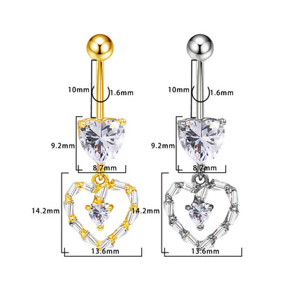 Three-dimensional Moon Copper Belly Ring With Electroplated Platinum And Zircon Inlay