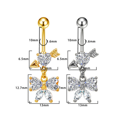 Three-dimensional Moon Copper Belly Ring With Electroplated Platinum And Zircon Inlay