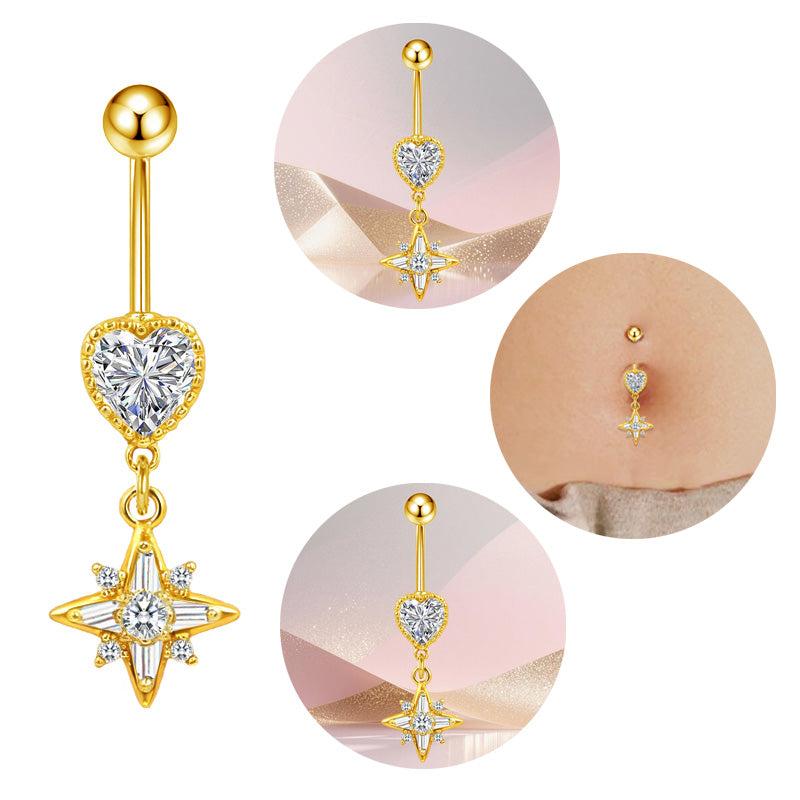 Three-dimensional Moon Copper Belly Ring With Electroplated Platinum And Zircon Inlay