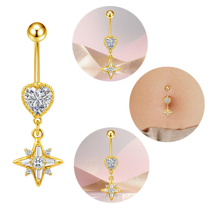 Three-dimensional Moon Copper Belly Ring With Electroplated Platinum And Zircon Inlay