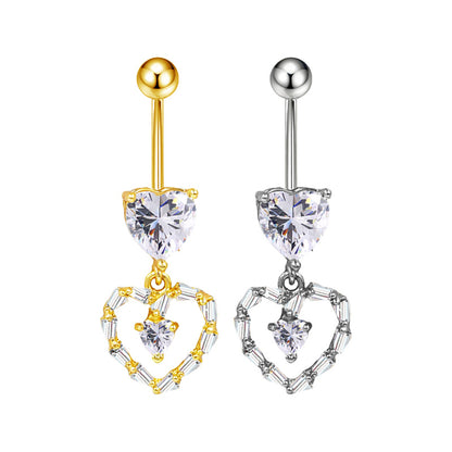 Three-dimensional Moon Copper Belly Ring With Electroplated Platinum And Zircon Inlay