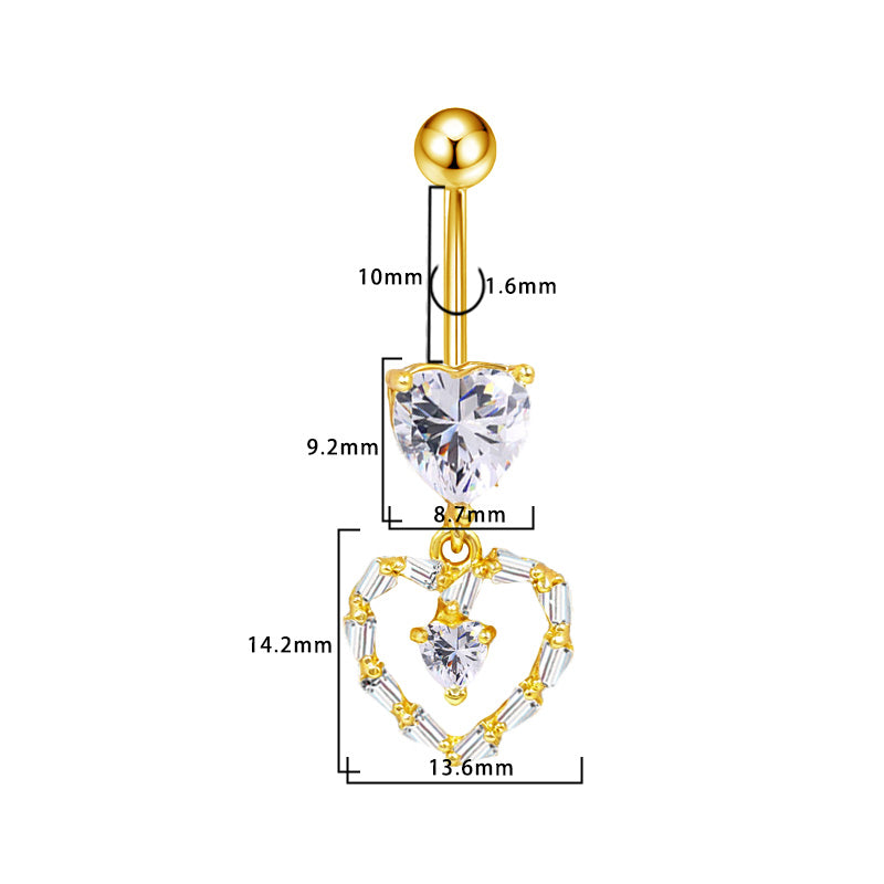 Three-dimensional Moon Copper Belly Ring With Electroplated Platinum And Zircon Inlay