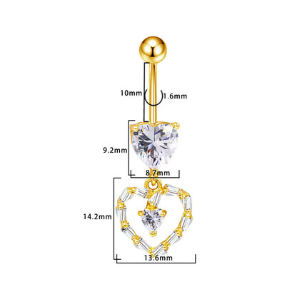 Three-dimensional Moon Copper Belly Ring With Electroplated Platinum And Zircon Inlay