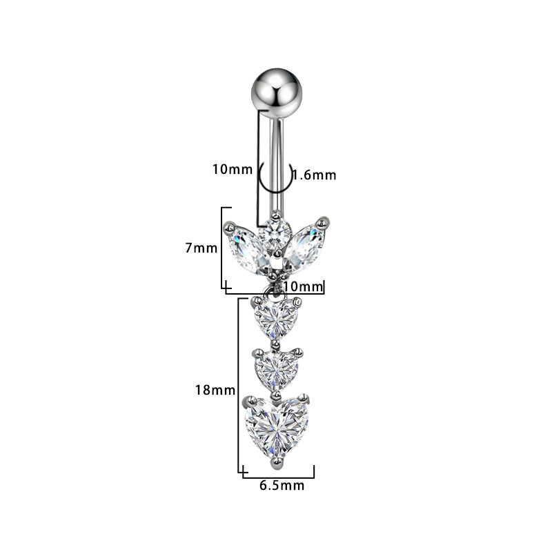Three-dimensional Moon Copper Belly Ring With Electroplated Platinum And Zircon Inlay
