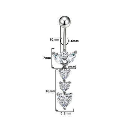 Three-dimensional Moon Copper Belly Ring With Electroplated Platinum And Zircon Inlay