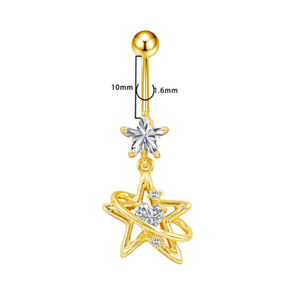Three-dimensional Moon Copper Belly Ring With Electroplated Platinum And Zircon Inlay