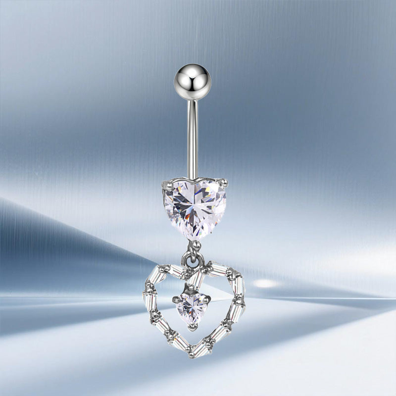 Three-dimensional Moon Copper Belly Ring With Electroplated Platinum And Zircon Inlay