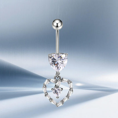 Three-dimensional Moon Copper Belly Ring With Electroplated Platinum And Zircon Inlay