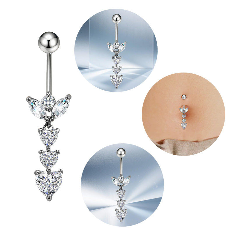 Three-dimensional Moon Copper Belly Ring With Electroplated Platinum And Zircon Inlay