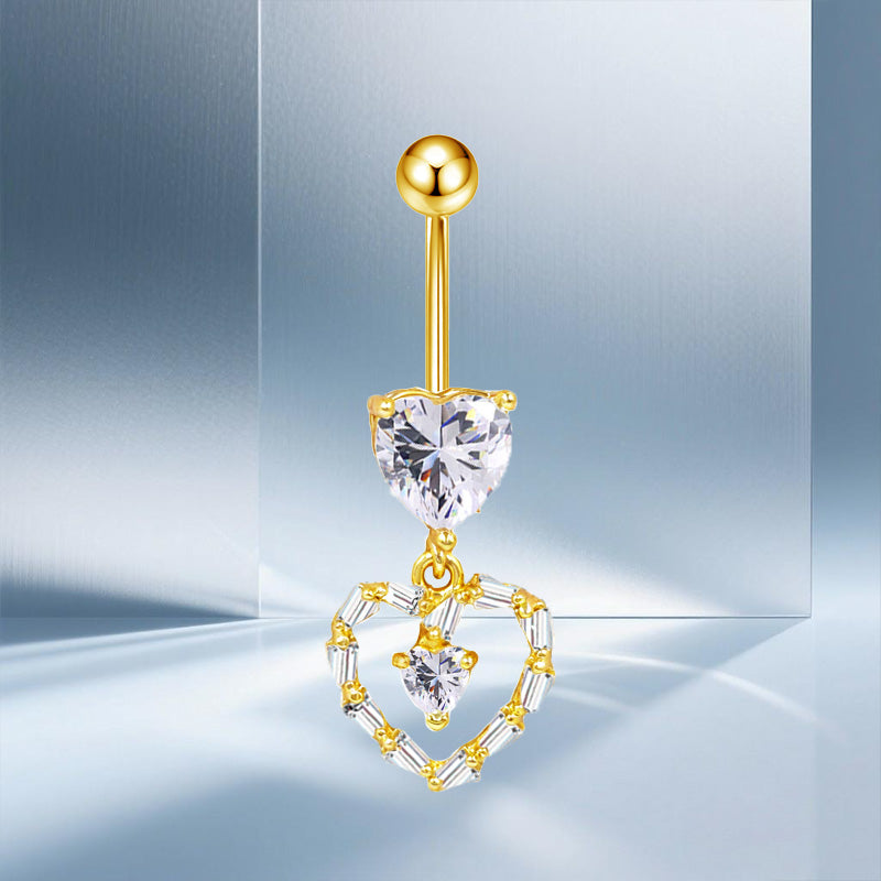 Three-dimensional Moon Copper Belly Ring With Electroplated Platinum And Zircon Inlay