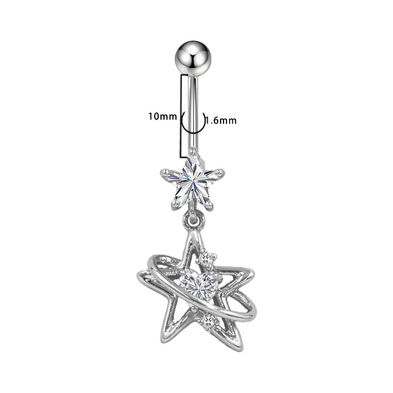 Three-dimensional Moon Copper Belly Ring With Electroplated Platinum And Zircon Inlay