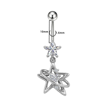 Three-dimensional Moon Copper Belly Ring With Electroplated Platinum And Zircon Inlay