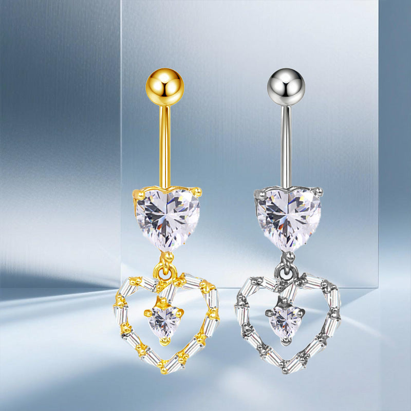 Three-dimensional Moon Copper Belly Ring With Electroplated Platinum And Zircon Inlay