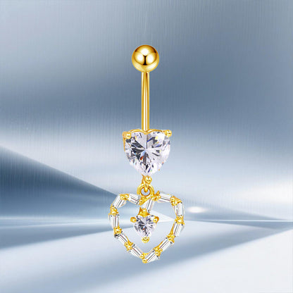 Three-dimensional Moon Copper Belly Ring With Electroplated Platinum And Zircon Inlay