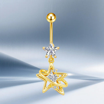 Three-dimensional Moon Copper Belly Ring With Electroplated Platinum And Zircon Inlay