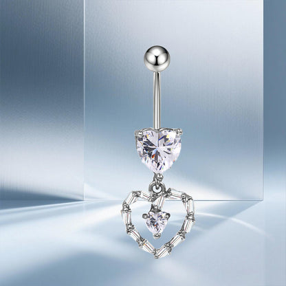 Three-dimensional Moon Copper Belly Ring With Electroplated Platinum And Zircon Inlay
