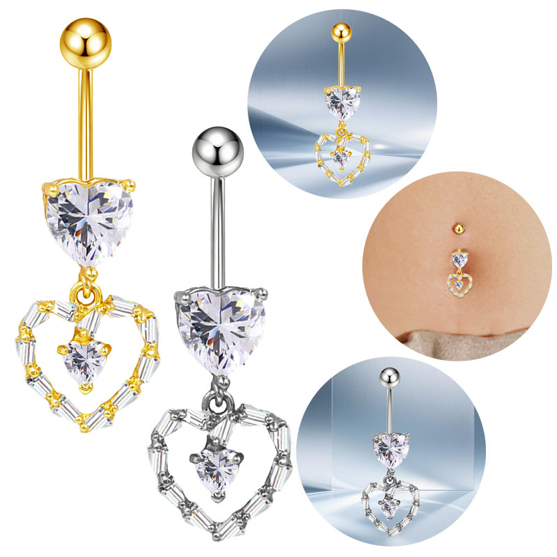 Three-dimensional Moon Copper Belly Ring With Electroplated Platinum And Zircon Inlay