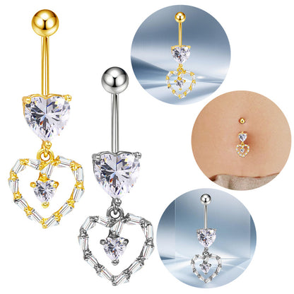 Three-dimensional Moon Copper Belly Ring With Electroplated Platinum And Zircon Inlay