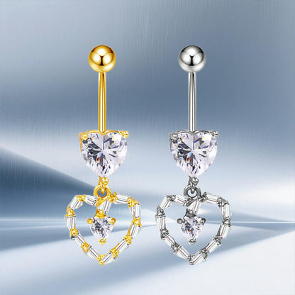 Three-dimensional Moon Copper Belly Ring With Electroplated Platinum And Zircon Inlay