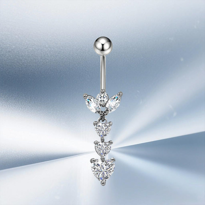 Three-dimensional Moon Copper Belly Ring With Electroplated Platinum And Zircon Inlay