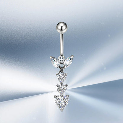 Three-dimensional Moon Copper Belly Ring With Electroplated Platinum And Zircon Inlay
