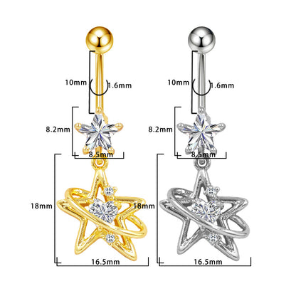 Three-dimensional Moon Copper Belly Ring With Electroplated Platinum And Zircon Inlay