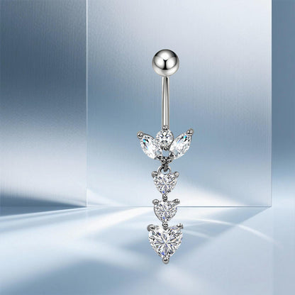 Three-dimensional Moon Copper Belly Ring With Electroplated Platinum And Zircon Inlay