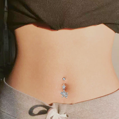 Three-dimensional Moon Copper Belly Ring With Electroplated Platinum And Zircon Inlay