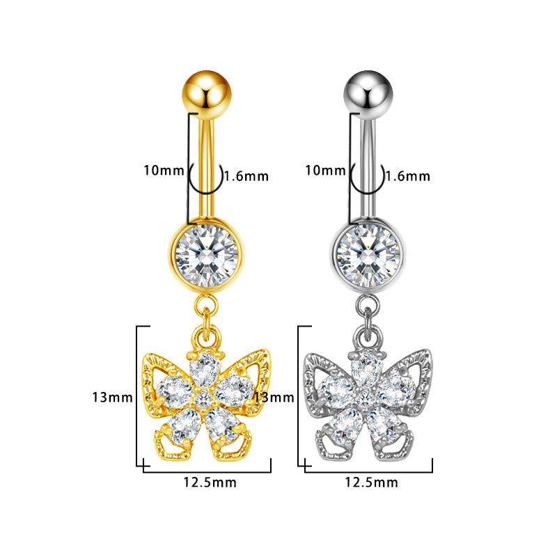 Three-dimensional Moon Copper Belly Ring With Electroplated Platinum And Zircon Inlay
