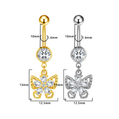 Three-dimensional Moon Copper Belly Ring With Electroplated Platinum And Zircon Inlay