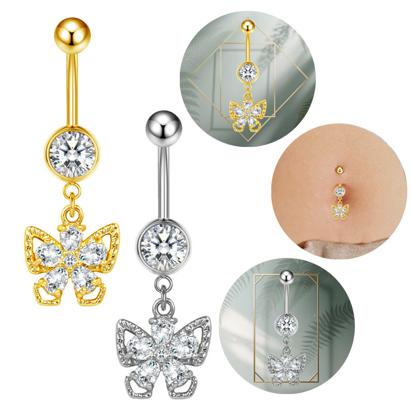 Three-dimensional Moon Copper Belly Ring With Electroplated Platinum And Zircon Inlay