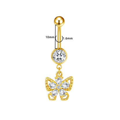Three-dimensional Moon Copper Belly Ring With Electroplated Platinum And Zircon Inlay