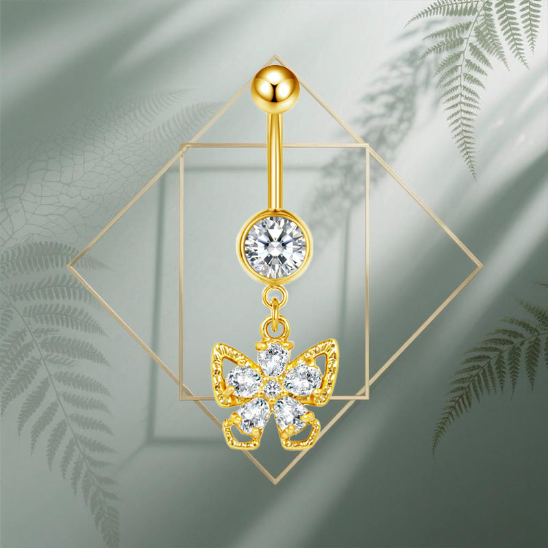 Three-dimensional Moon Copper Belly Ring With Electroplated Platinum And Zircon Inlay