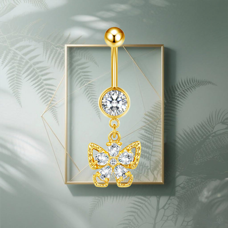 Three-dimensional Moon Copper Belly Ring With Electroplated Platinum And Zircon Inlay
